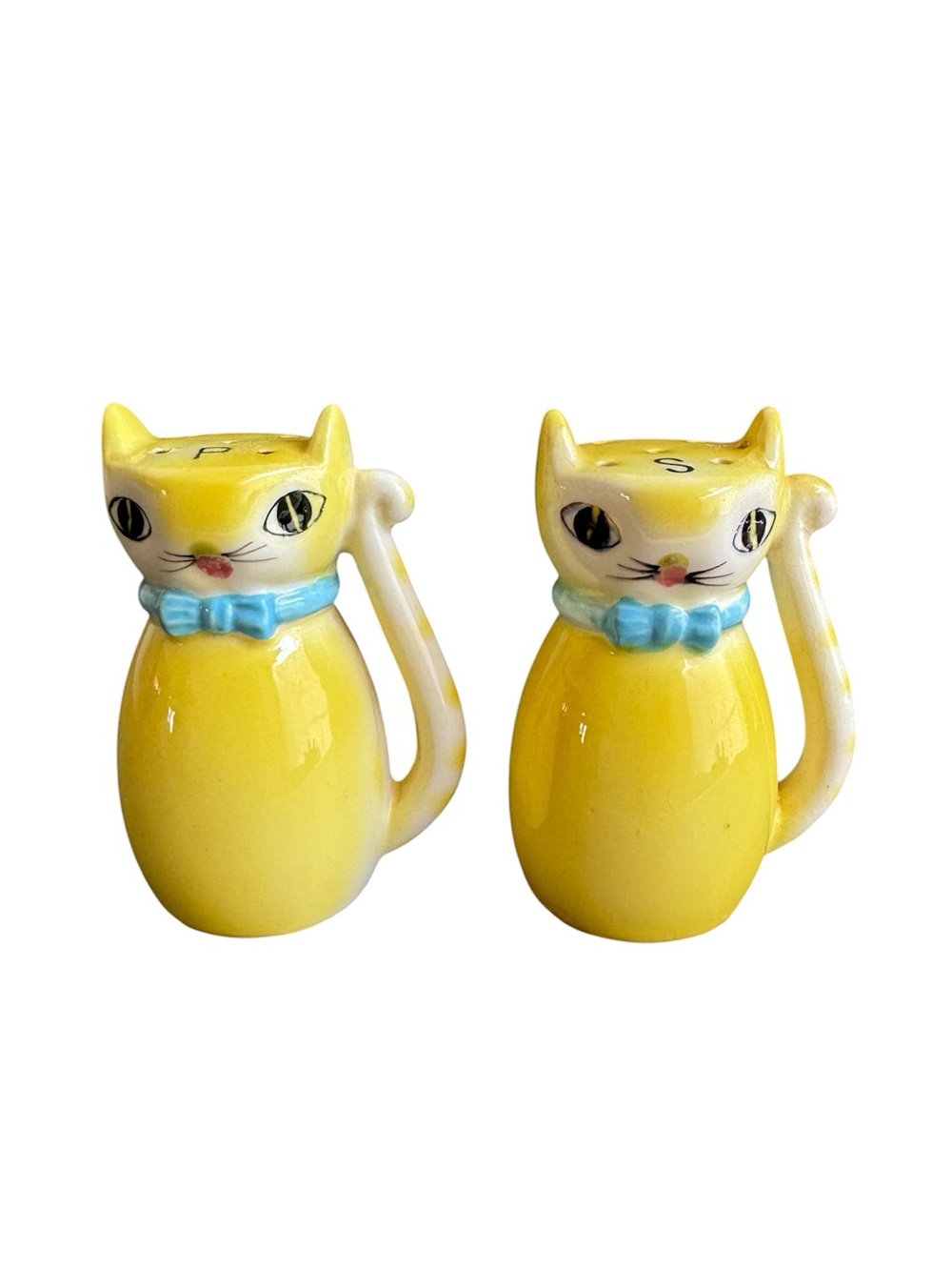 Lipper & Mann Yellow Cat Salt Pepper Shakers Anthropomorphic Vintage 50s Kitten